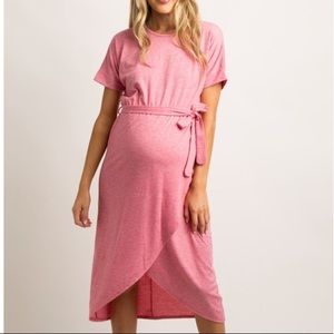 Pink Sash Tie Wrap Hem Maternity Dress